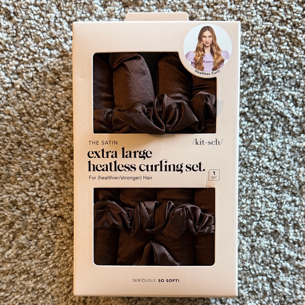 Kitsch - satin extra large heatless curling set in chocolate brown